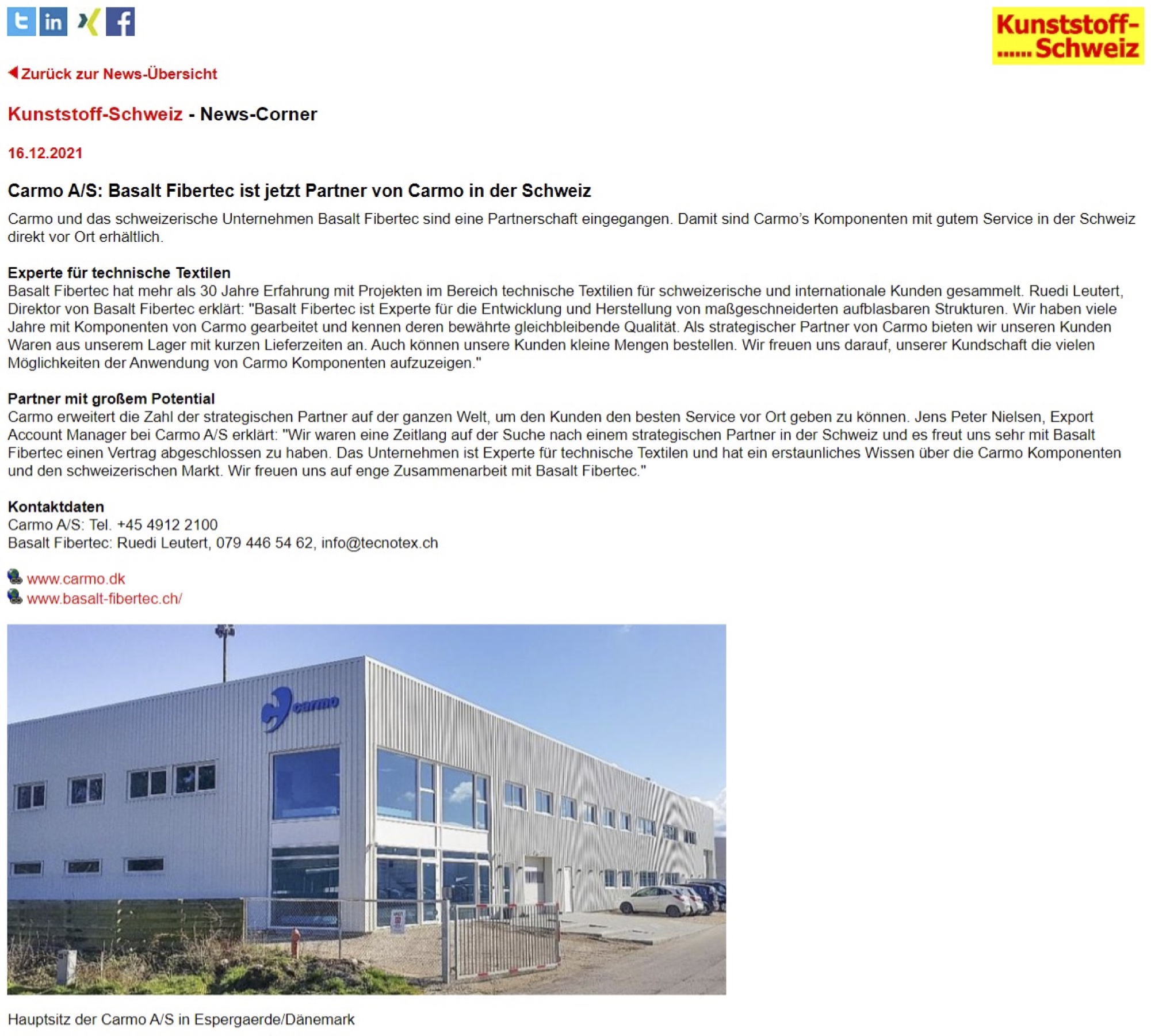 Basalt Fibertec Newsmeldung Carmo